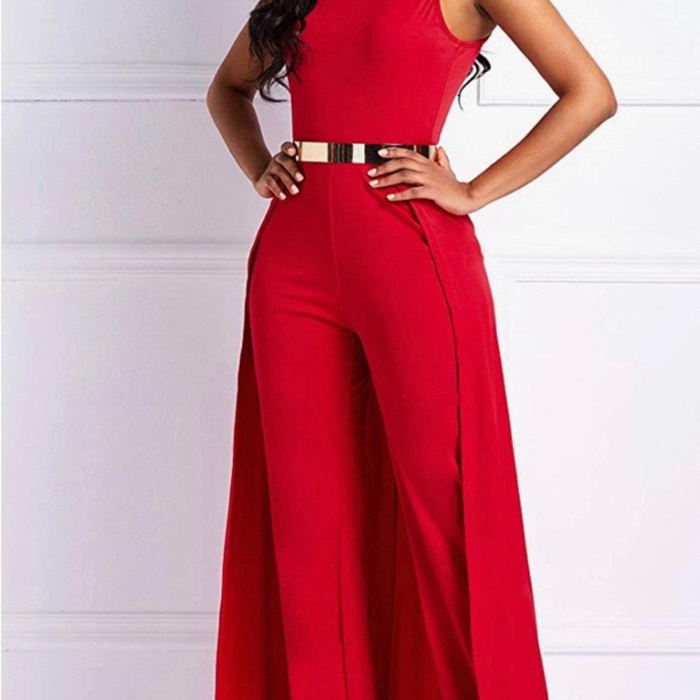 Women’s Red Jumpsuit With Draped Back